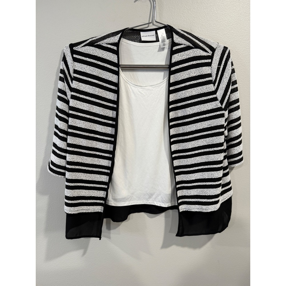 Alfred Dunner Women's XL Black White Striped Knit Cardigan Top‎ Layer